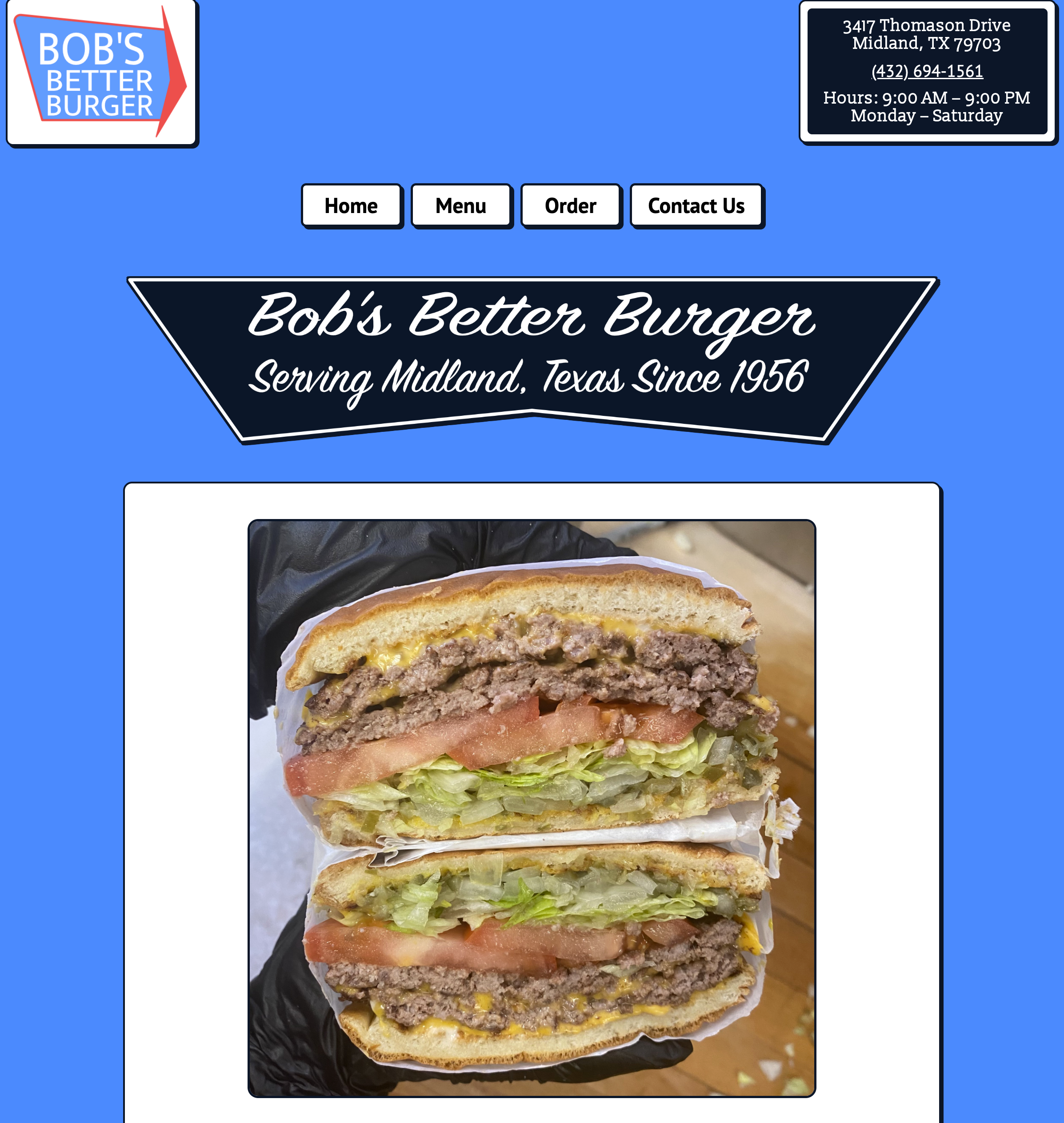 Bob's Better Burger website screenshot